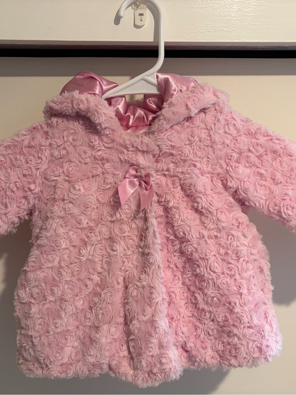 London Fog Baby Pink rosettes with Satin Bow; hooded